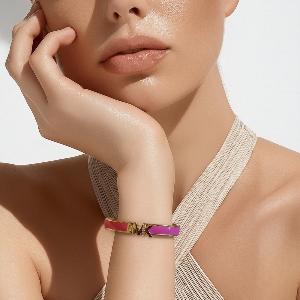Michael Kors Y2K Magenta Gold Clasp Bracelet